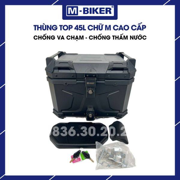 Thùng nhôm 45L chữ M MBiker gắn sau xe máy xe PKL