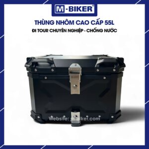 Thùng nhôm 55L màu đen chữ X M-Biker gắn xe máy