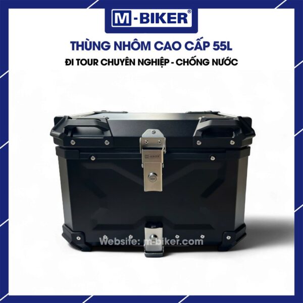 Thùng nhôm 55L màu đen chữ X M-Biker gắn xe máy