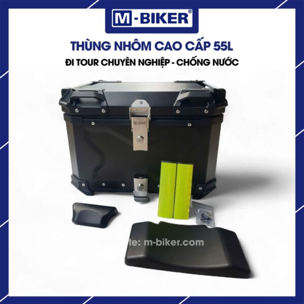 Thùng nhôm 55L màu đen chữ X M-Biker gắn xe máy