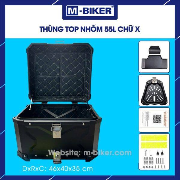 Thùng nhôm 55L chữ X M-Biker gắn xe máy