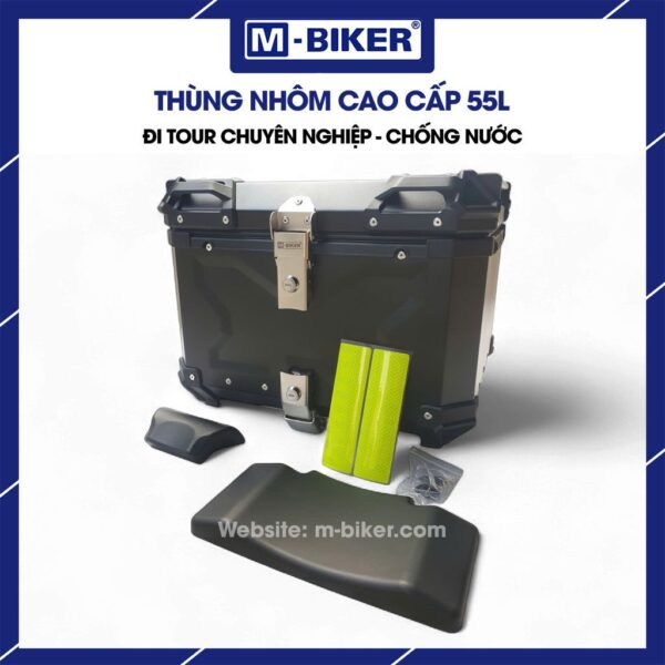 Thùng nhôm 55L màu đen chữ X M-Biker gắn xe máy