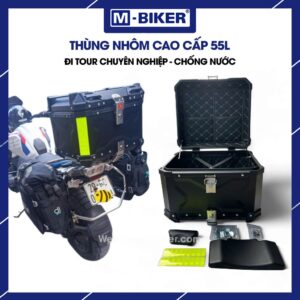Thùng nhôm 55L màu đen chữ X M-Biker gắn xe máy