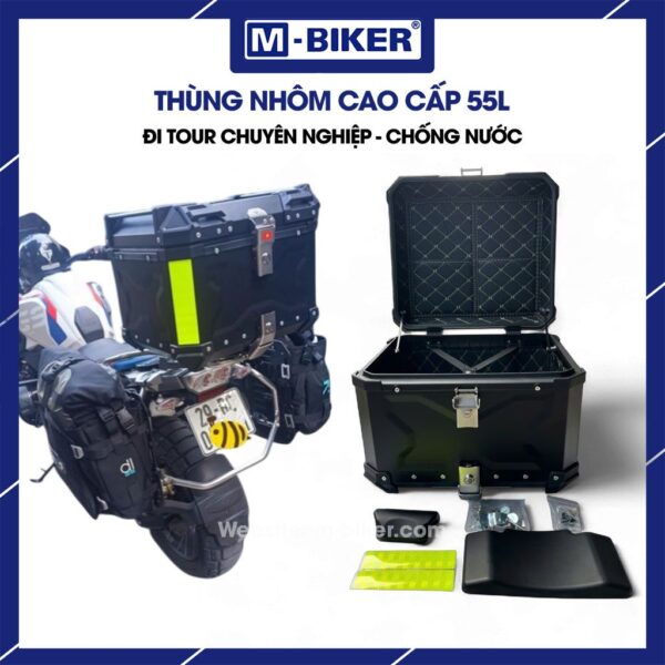 Thùng nhôm 55L màu đen chữ X M-Biker gắn xe máy
