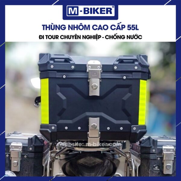 Thùng nhôm 55L màu đen chữ X M-Biker gắn xe máy