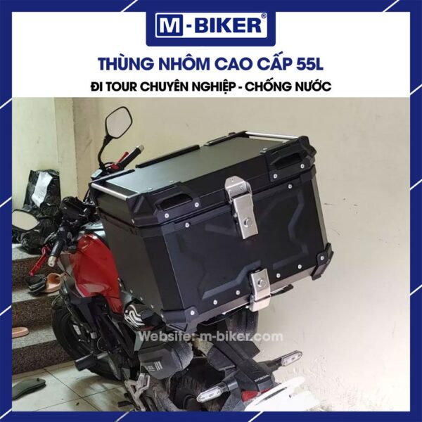 Thùng nhôm 55L màu đen chữ X M-Biker gắn xe máy