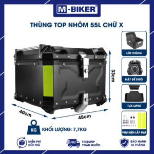 Thùng nhôm 55L màu đen chữ X M-Biker gắn xe máy