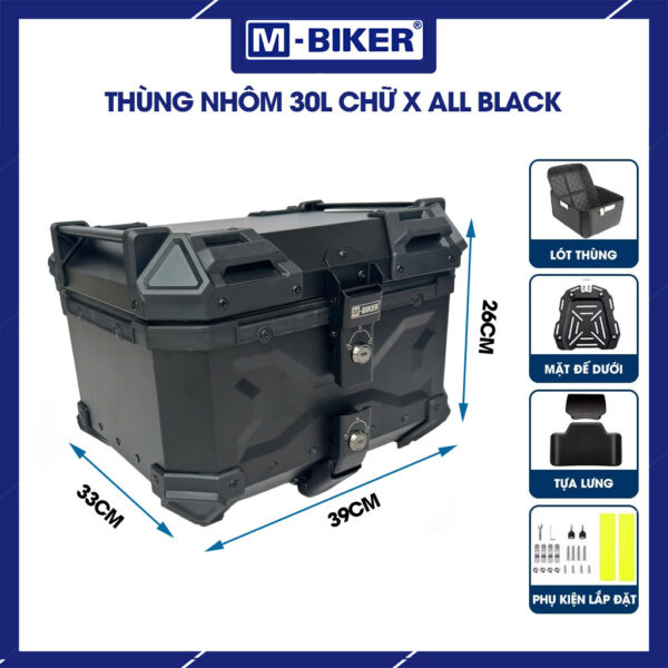 Thùng nhôm 30L full đen gắn sau xe máy